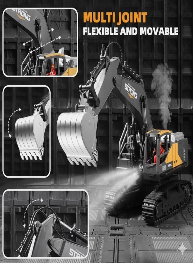 Onecado RC Construction Excavator Toy with 12-Channel Remote Control, Full 360-Degree Rotation, Working LED Lights, Sound and Smoke Effects, Metal Bucket for Kids Above 6 Years - Image 4
